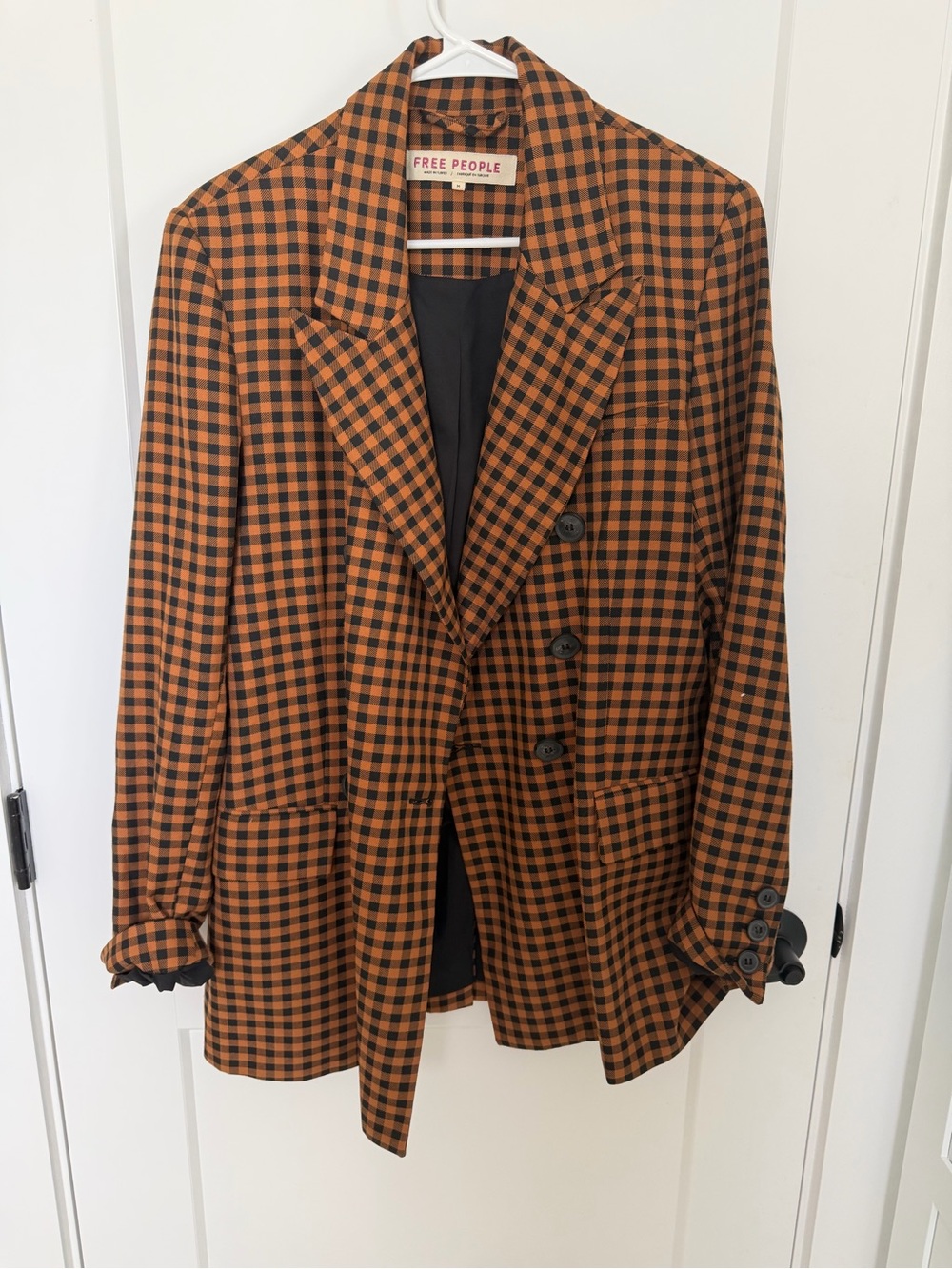 Free People Orange and Black Checked Lightweight Blazer